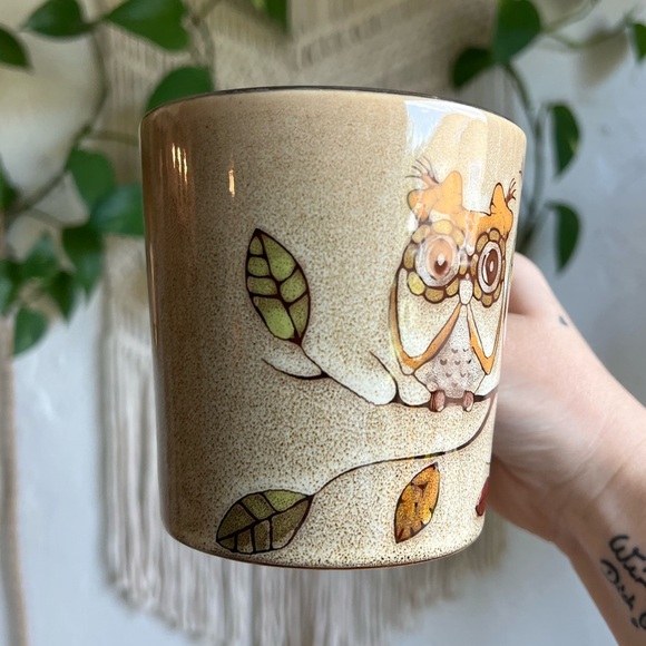 Great Gatherings Owl Mug Vintage Speckled Ceramic Cup Fall Cottagecore MCM Retro - Picture 4 of 9